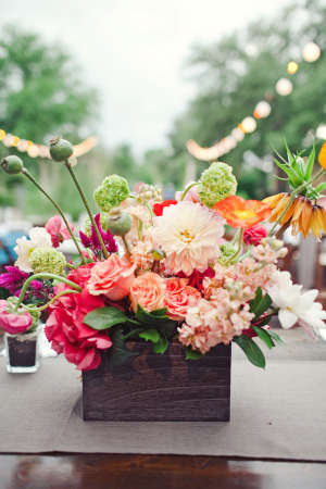 Bold Flowers in Rustic Container