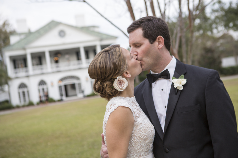 Bride and Groom Kissing at Charleston Plantation