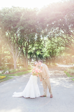 Bride and Groom Under Trees