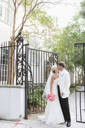 Bride and Groom in Front of Historic Gate