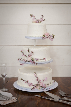 Classic Wedding Cake With Cherry Blossom Branches