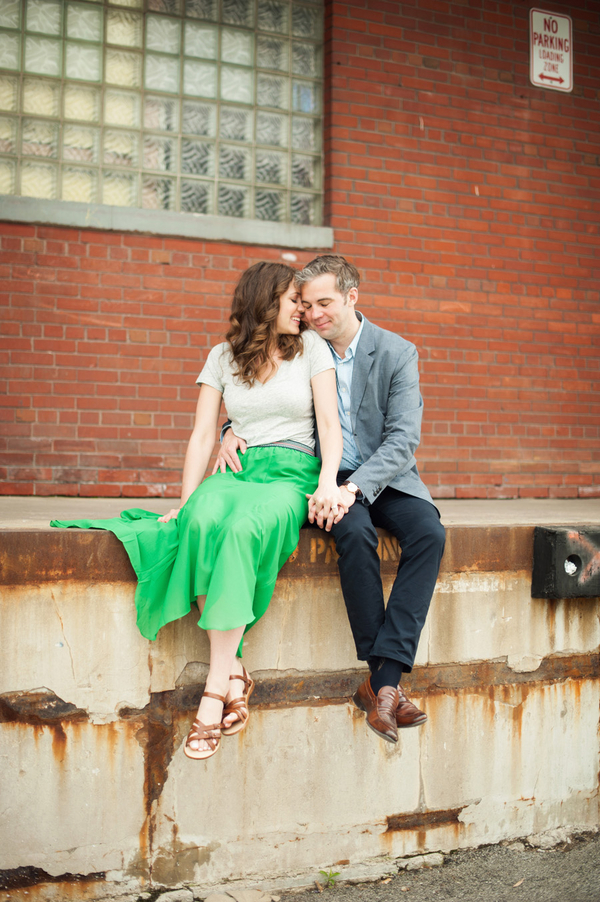 Flat Tan Strappy Sandals in Engagement Portrait