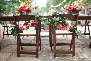 Flower and Wax Leaf Garland on Reception Chairs
