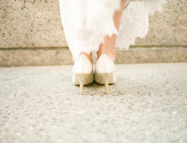 Gold Glitter on Bridal Shoe Heels