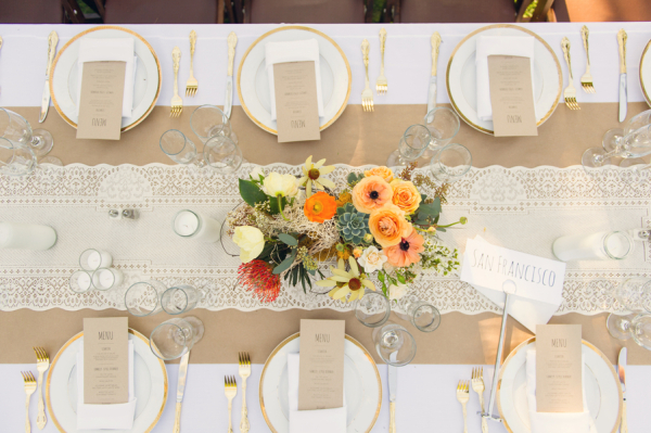Lace Burlap and Gold Reception Table Decor