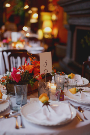 Orange Pink and Yellow Florals Reception Decor