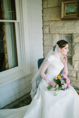 Scalloped Bridal Gown and Lace Veil