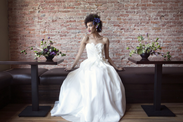 Strapless Bridal Gown With Cascading Floral Bodice