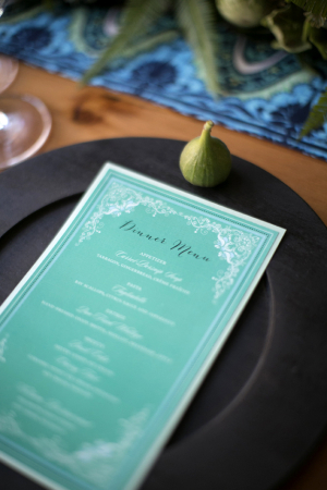 Vibrant Turquoise and White Menu Card