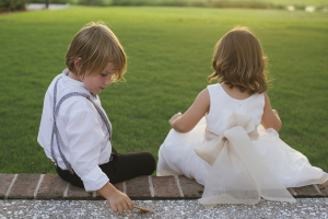 White and Taupe Flower Girl Dress