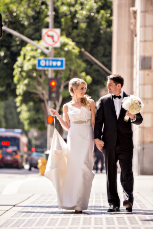 Bride and Groom Walking Downtown LA