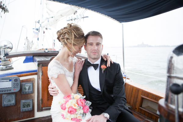 Bride and Groom on Sailboat