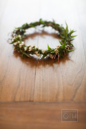 Greenery and Rosebud Hair Wreath