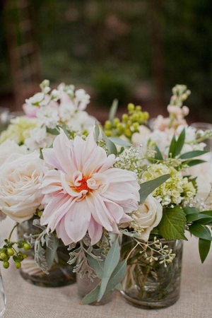 Light Pink Cream and Green Flowers in Jars