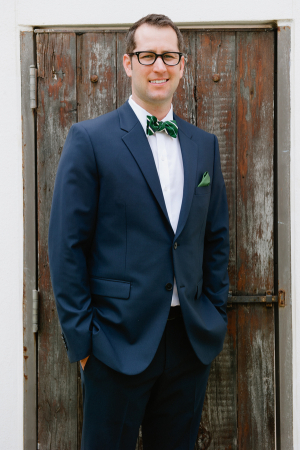 Navy and Green Bow Tie