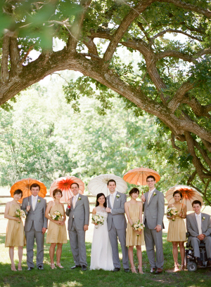 Peach and Gray Bridal Party