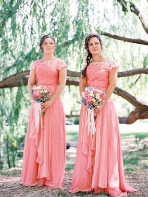 Peach and Lace Bridesmaids Dresses