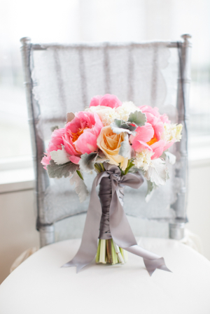 Peony Rose and Dusty Miller Bridal Bouquet