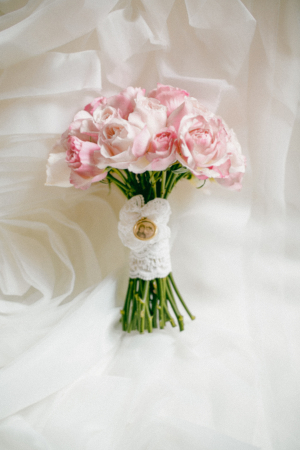 Pink Bouquet With Lace Wrap
