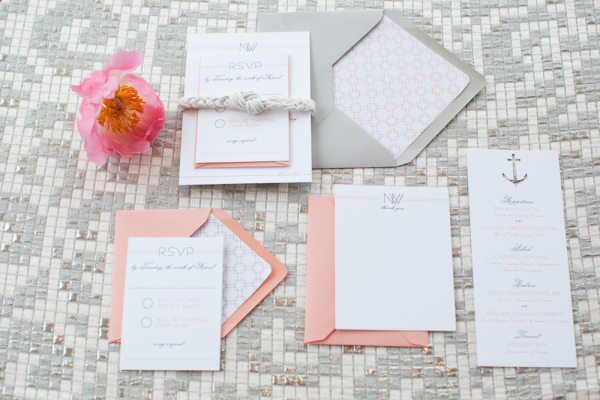 Pink and Gray Nautical Motif Wedding Stationery