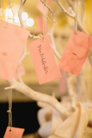 Reception Place Cards Hanging on tree