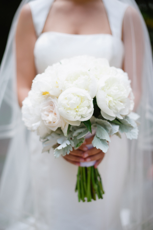 White Peony and Dusty Miller Bouquet