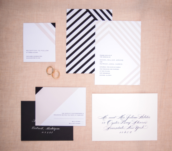 Black and Gray Color Block Wedding Stationery