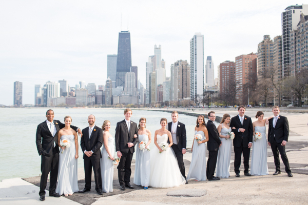 Bridal Party in Front of Chicago Skyline
