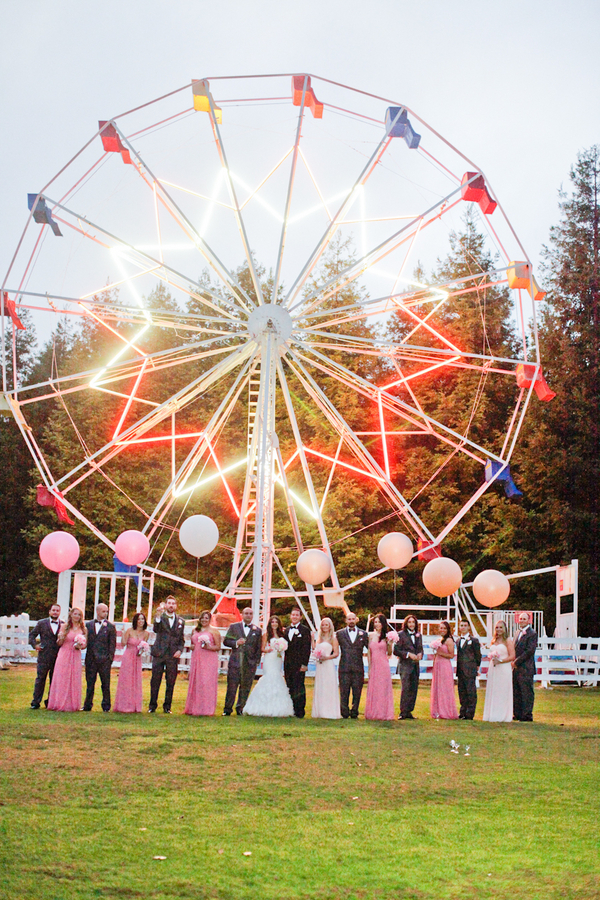Bridal Party in Front of Ferris Wheel