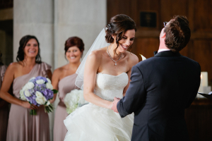 Bride and Groom Laughing During Ceremony