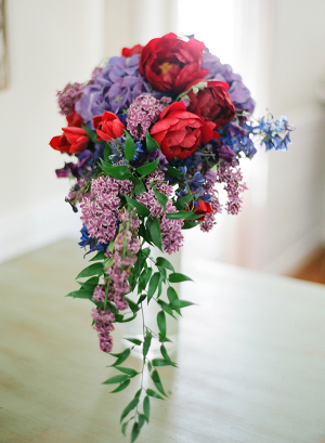 Cascading Purple and Red Bridal Bouquet