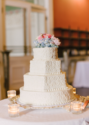 Classic Wedding Cake with Hydrangea Topper
