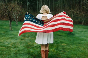 Patriotic Bride Holding American Flag