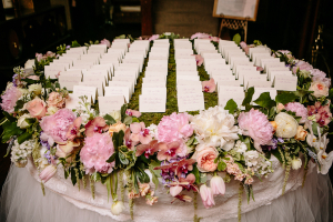 Floral and Moss Place Card Display Table