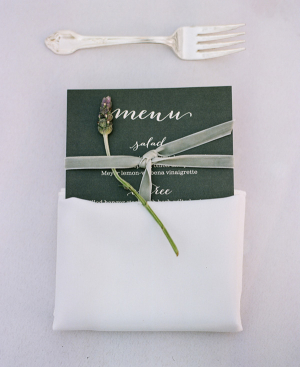 Green Reception Menu With White Calligraphy