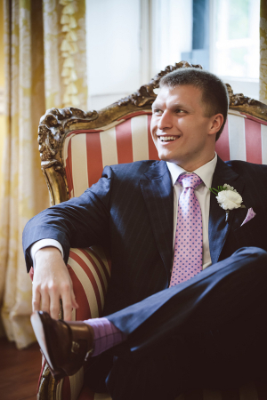 Groom in Pink and Blue Tie