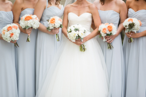Pale Blue Bridesmaids Peach Bouquets