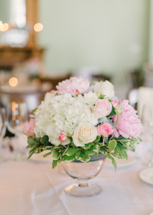 Pink Rose and White Hydrangea Reception Arrangement