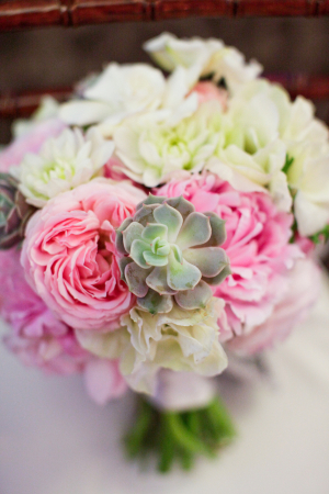 Pink and Cream Flowers and Succulents in Bouquet
