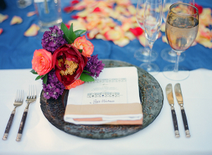 Red Purple and Blue Reception Place Setting