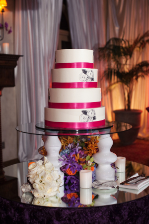 Simple Wedding Cake With Gray and Pink Embellishments