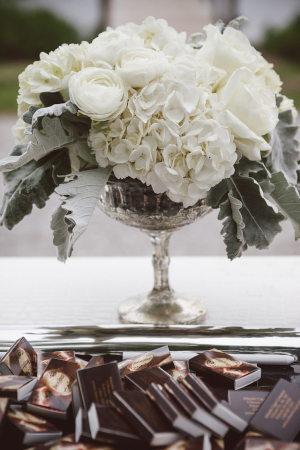 White Flowers in Silver Vase