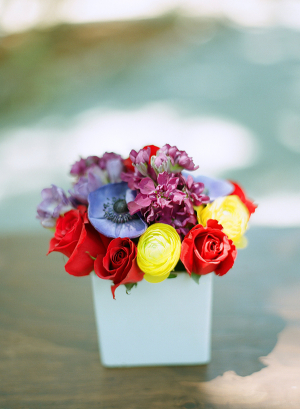 Yellow Red and Lavender Floral Arrangement