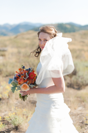 Bride with Colorful Fall Bouquet