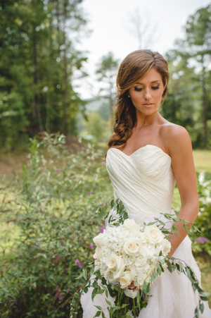 Bride with Fluffy White Bouquet