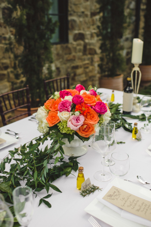 Colorful Centerpiece with Greenery Garland