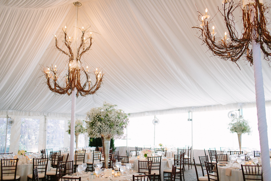 Curly Willow Chandeliers in Tent