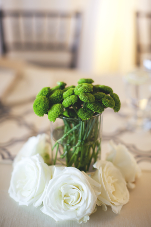 Green Button Mums With White Roses Arrangement