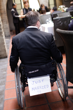 Groom in Wheelchair Just Married Sign