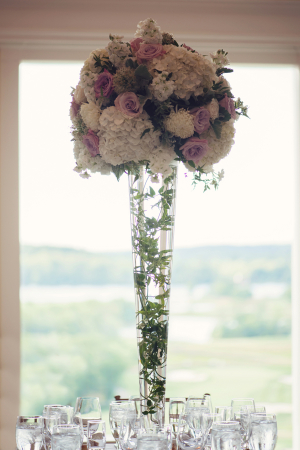 Pink Cream and Green Floral Topiary in Glass Vase